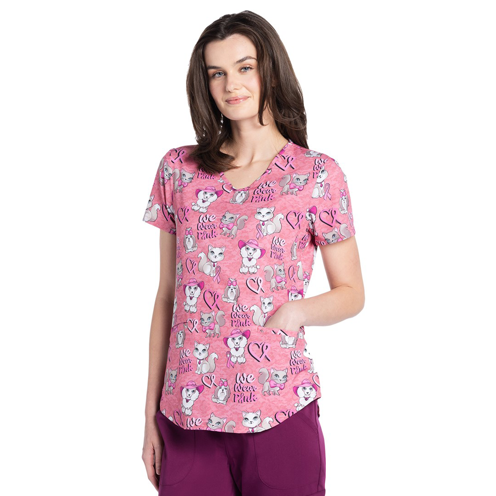 Bluza medyczna różowa we wzory Cherokee CK637 WWPK